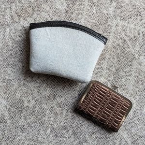 Pair / Bundle of small wallets - brown shimmer and silver leather
